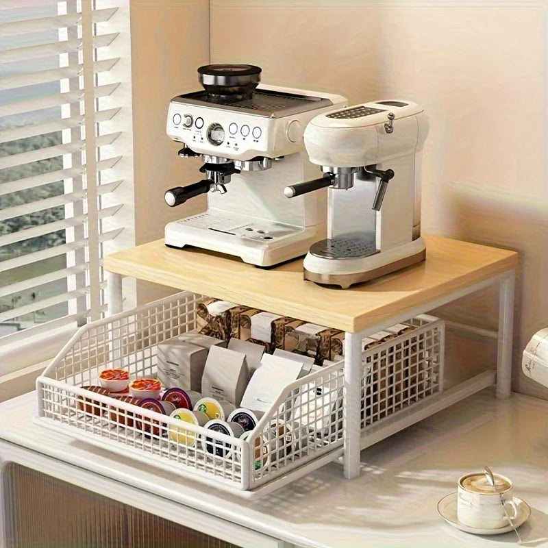 Hardwood Kitchen Countertop Organizer with Drawer