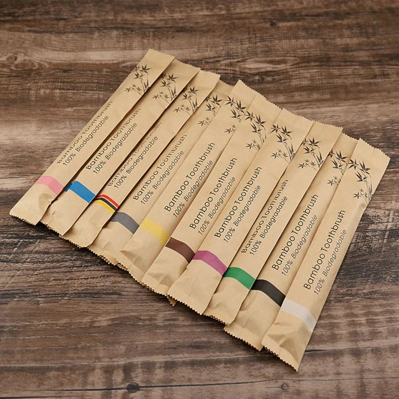 Bamboo Toothbrushes Soft Bristles Biodegradable Wooden Handle