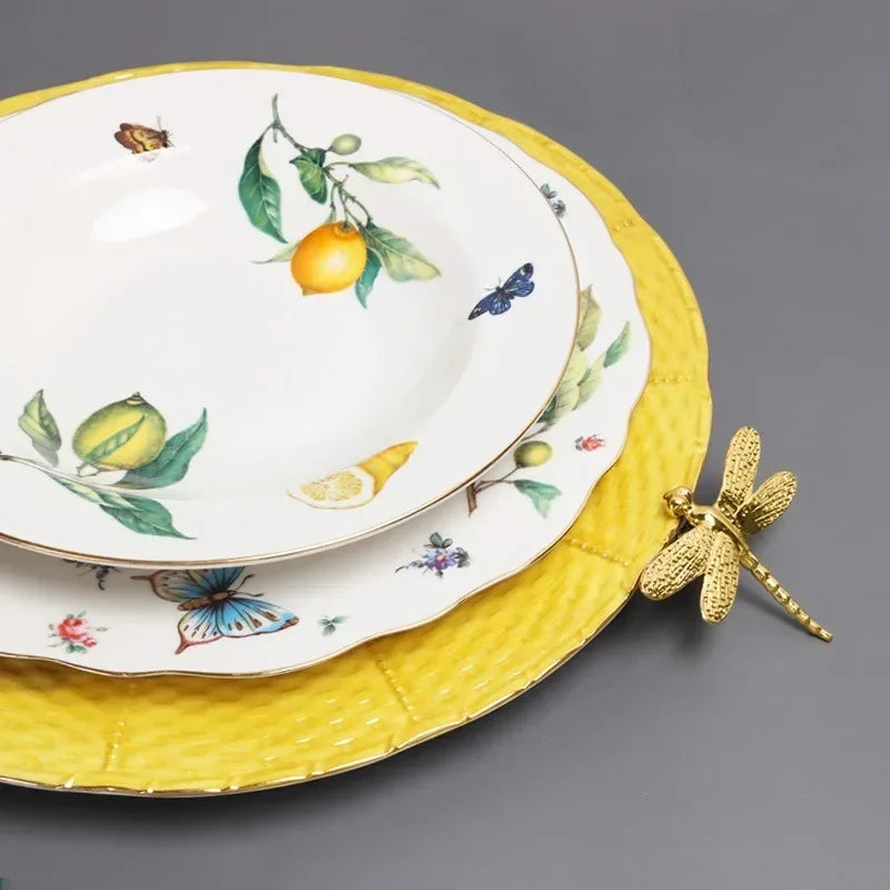Ceramic Dining Plate Elegant Lemon Pattern Dinner