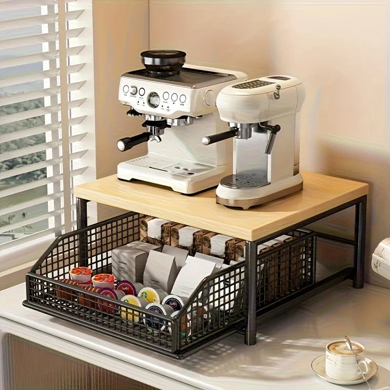 Hardwood Kitchen Countertop Organizer with Drawer