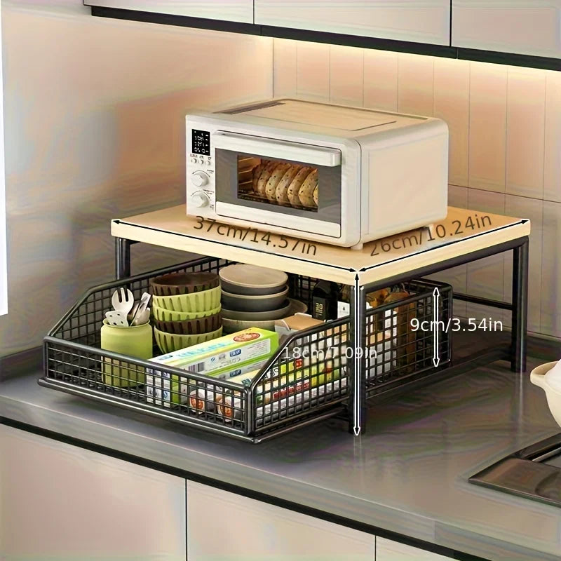 Hardwood Kitchen Countertop Organizer with Drawer