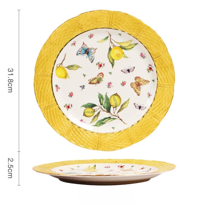Ceramic Dining Plate Elegant Lemon Pattern Dinner