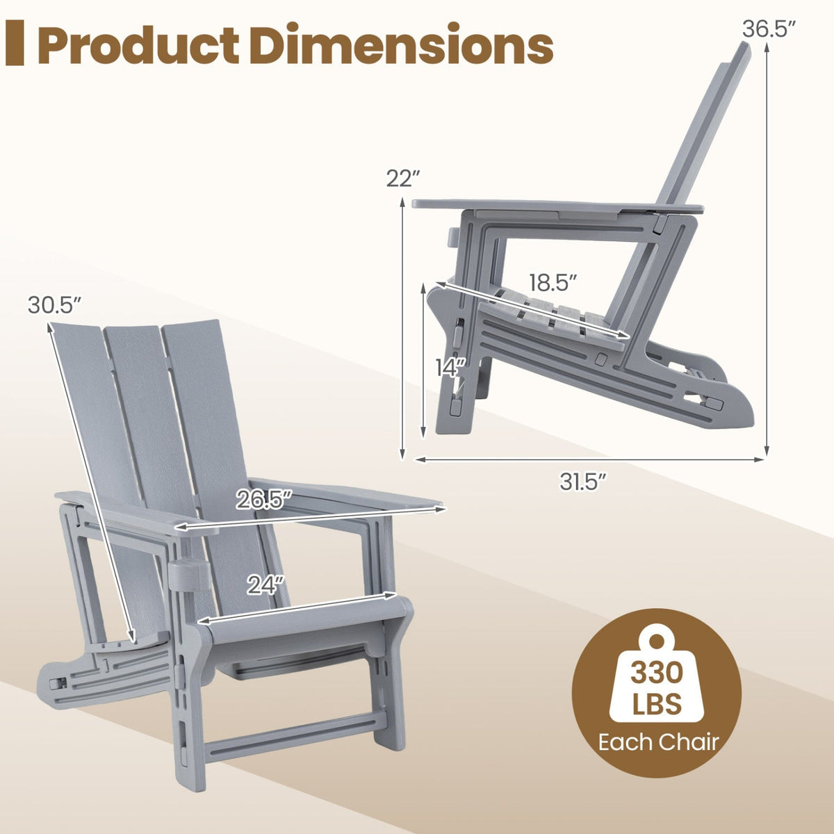 Adirondack Chairs Set of 2 with Cup Holders