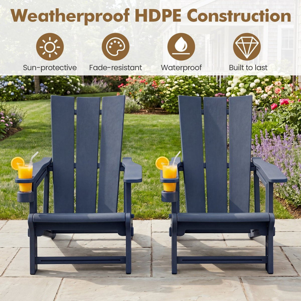 Adirondack Chairs Set of 2 with Cup Holders