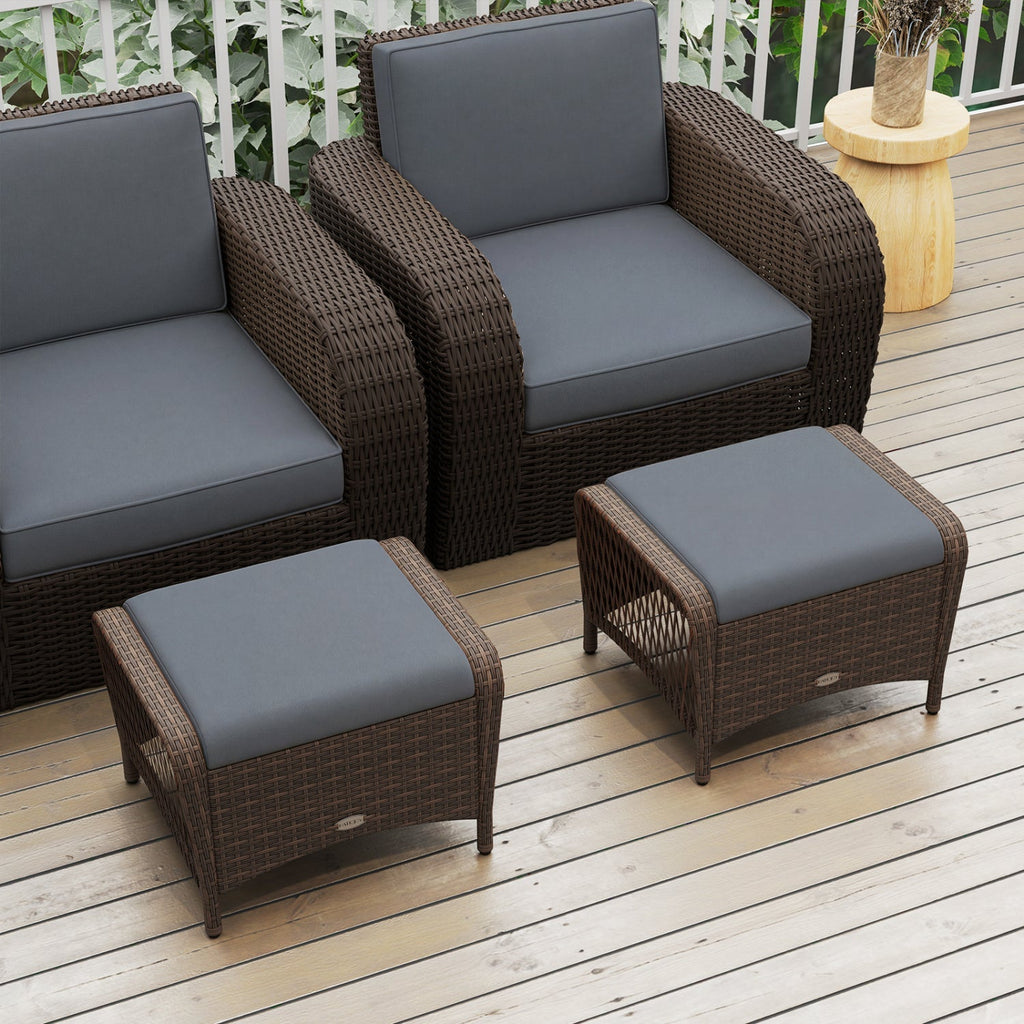 Outdoor  Wicker Ottomans Set of 2 with Removable Cushions