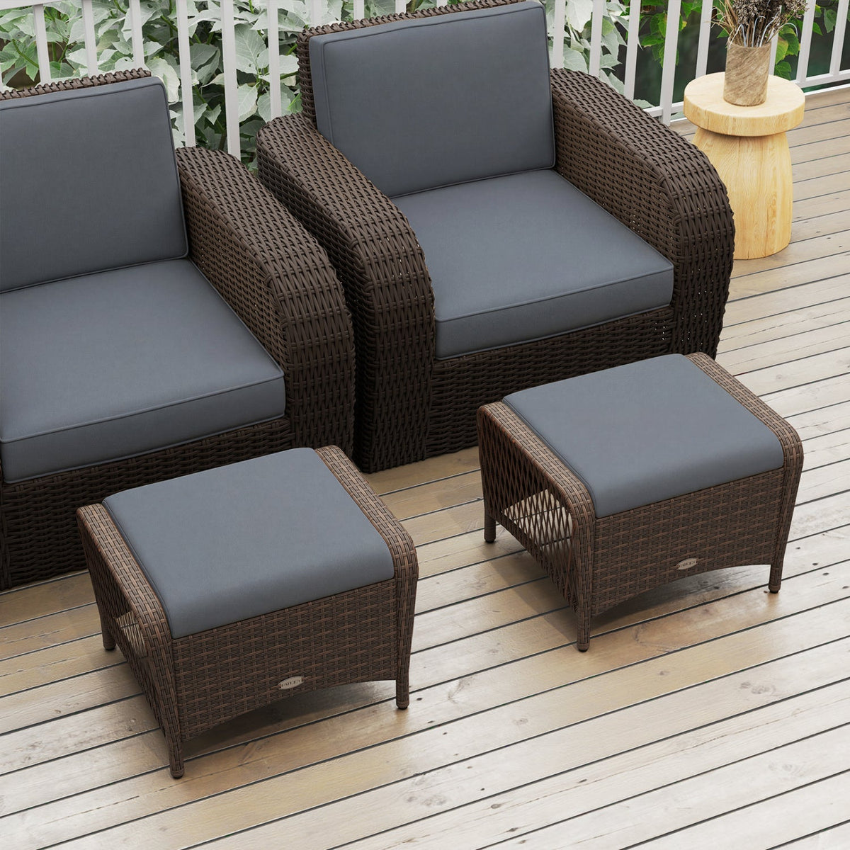 Outdoor  Wicker Ottomans Set of 2 with Removable Cushions