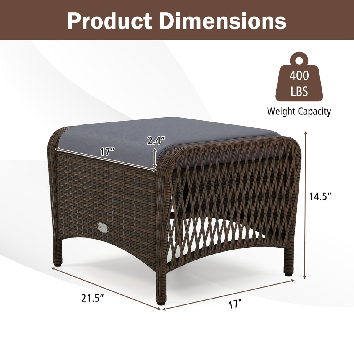 Outdoor  Wicker Ottomans Set of 2 with Removable Cushions