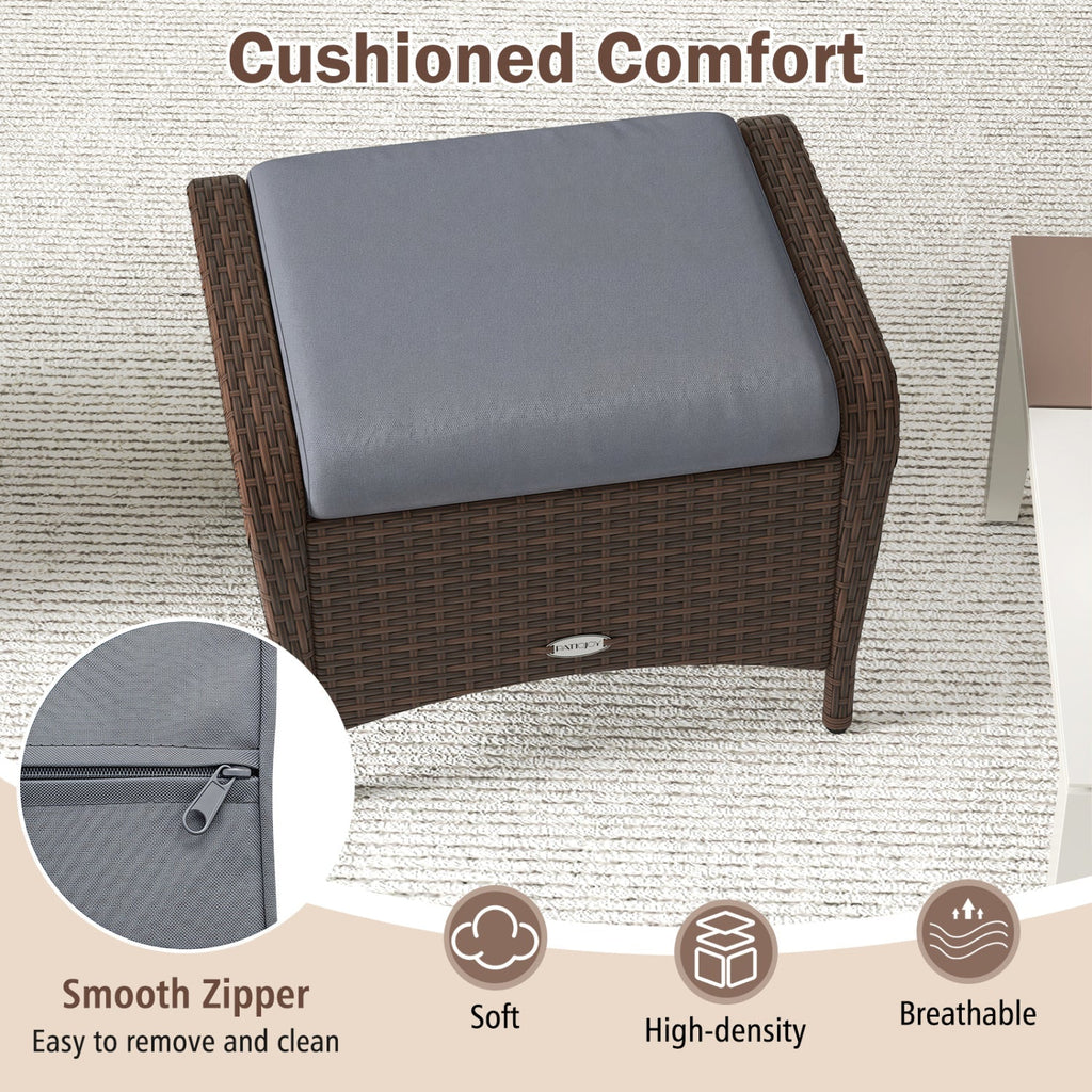 Outdoor  Wicker Ottomans Set of 2 with Removable Cushions