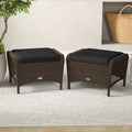 Outdoor  Wicker Ottomans Set of 2 with Removable Cushions