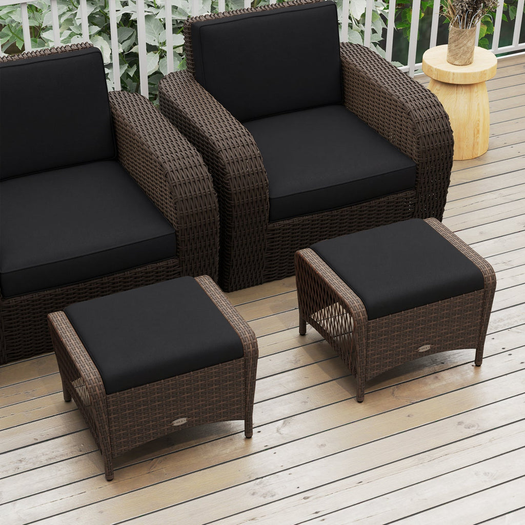 Outdoor  Wicker Ottomans Set of 2 with Removable Cushions