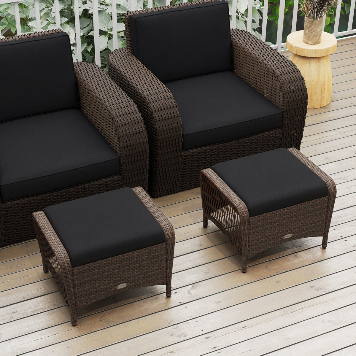 Outdoor  Wicker Ottomans Set of 2 with Removable Cushions