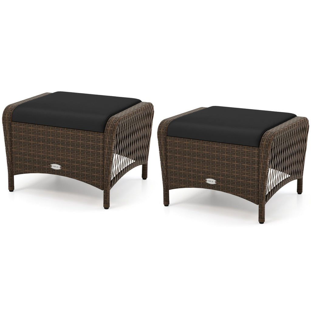 Outdoor  Wicker Ottomans Set of 2 with Removable Cushions