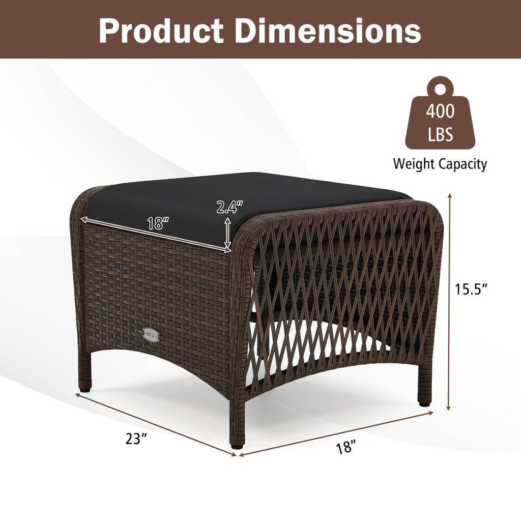 Outdoor  Wicker Ottomans Set of 2 with Removable Cushions