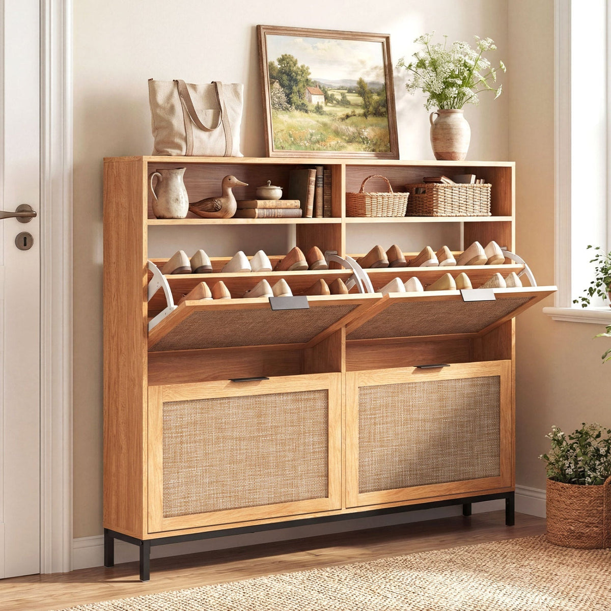 Shoe Storage Cabinet with 4 Flip Drawers