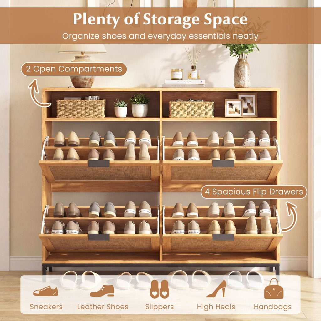 Shoe Storage Cabinet with 4 Flip Drawers