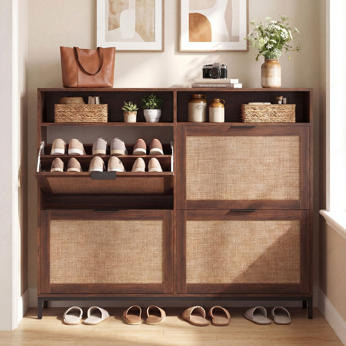 Shoe Storage Cabinet with 4 Flip Drawers