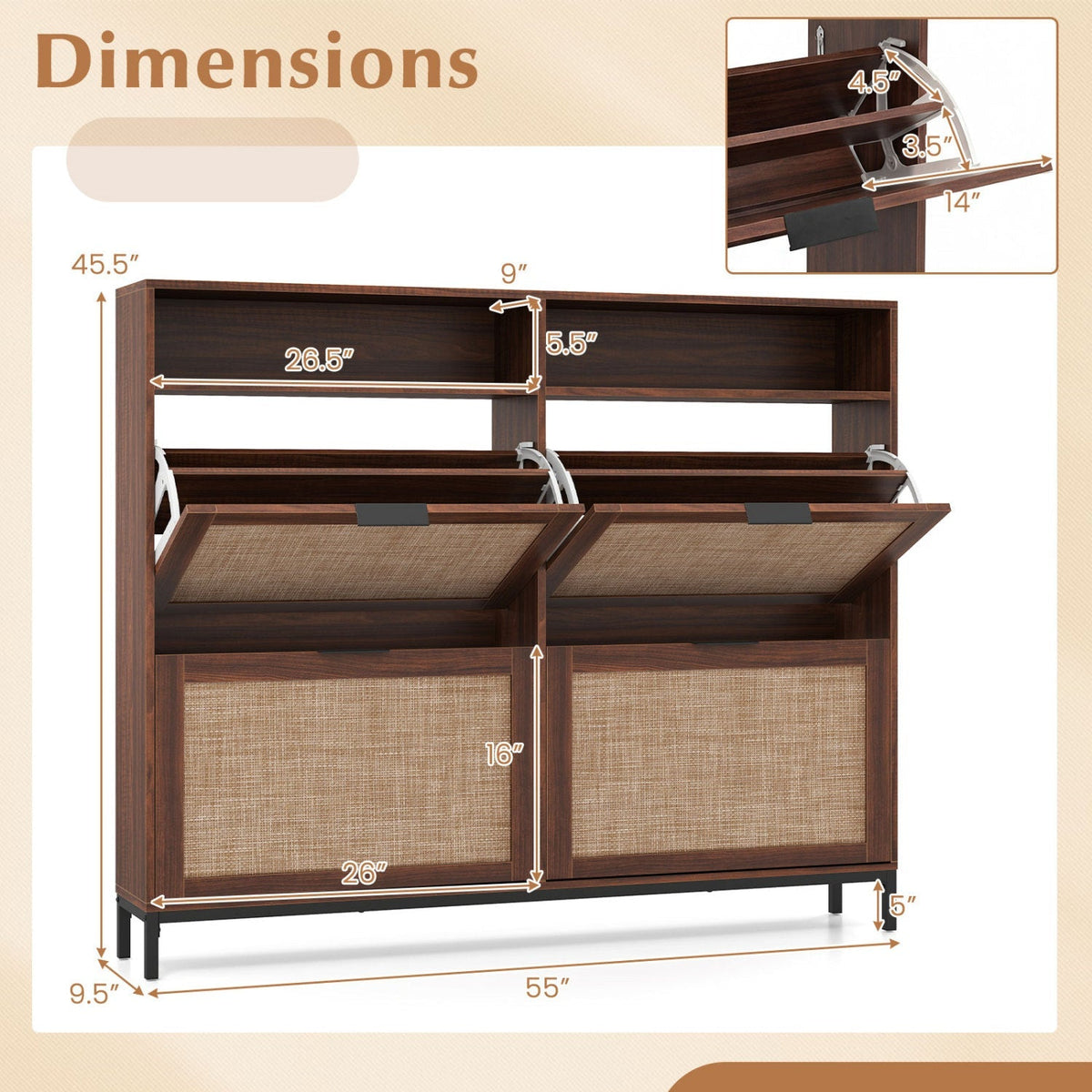 Shoe Storage Cabinet with 4 Flip Drawers