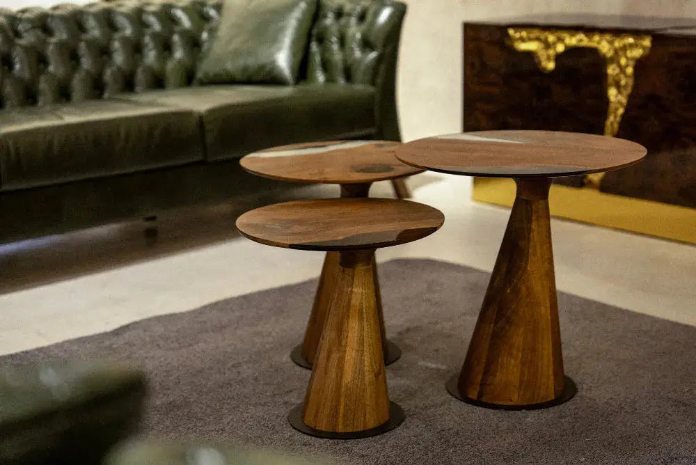 Mushroom Side & End table Made of Walnut and Epoxy Resin