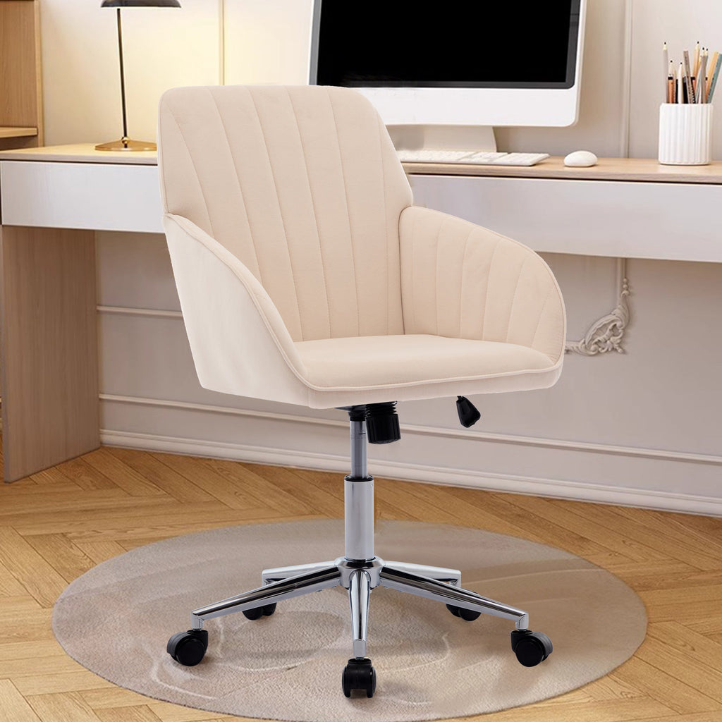 Khaki Velvet Office Chair Ergonomic Adjustable Swivel Desk
