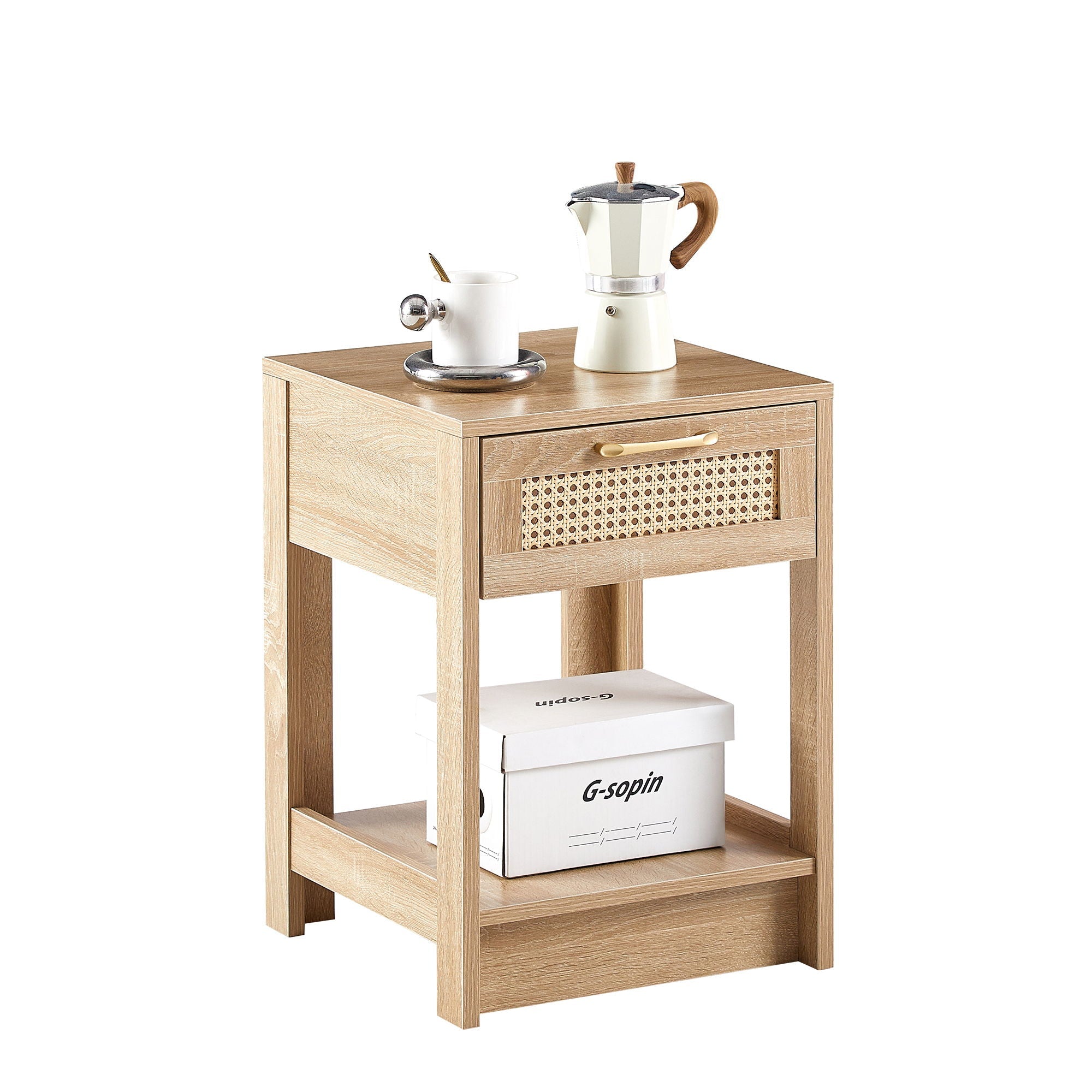 15.75" Rattan End Table With Drawer