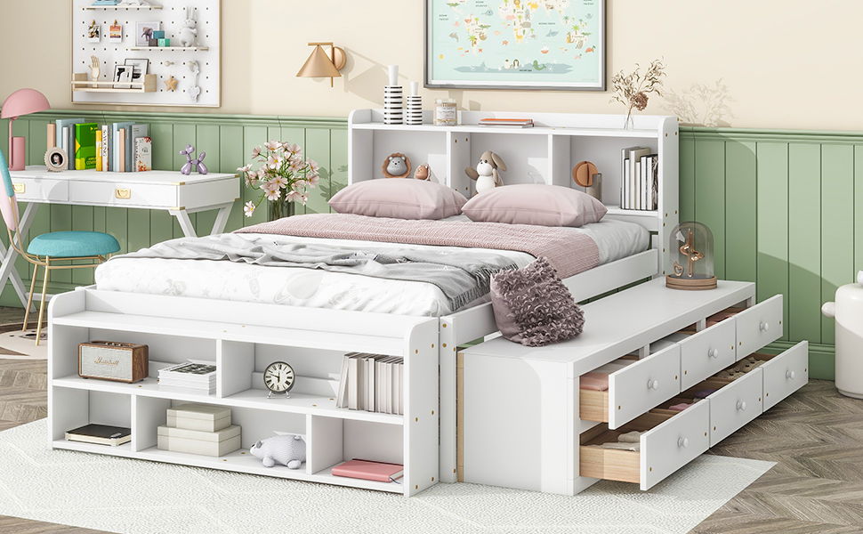 Bed With Bookcase Headboard, Under Bed Storage Drawers