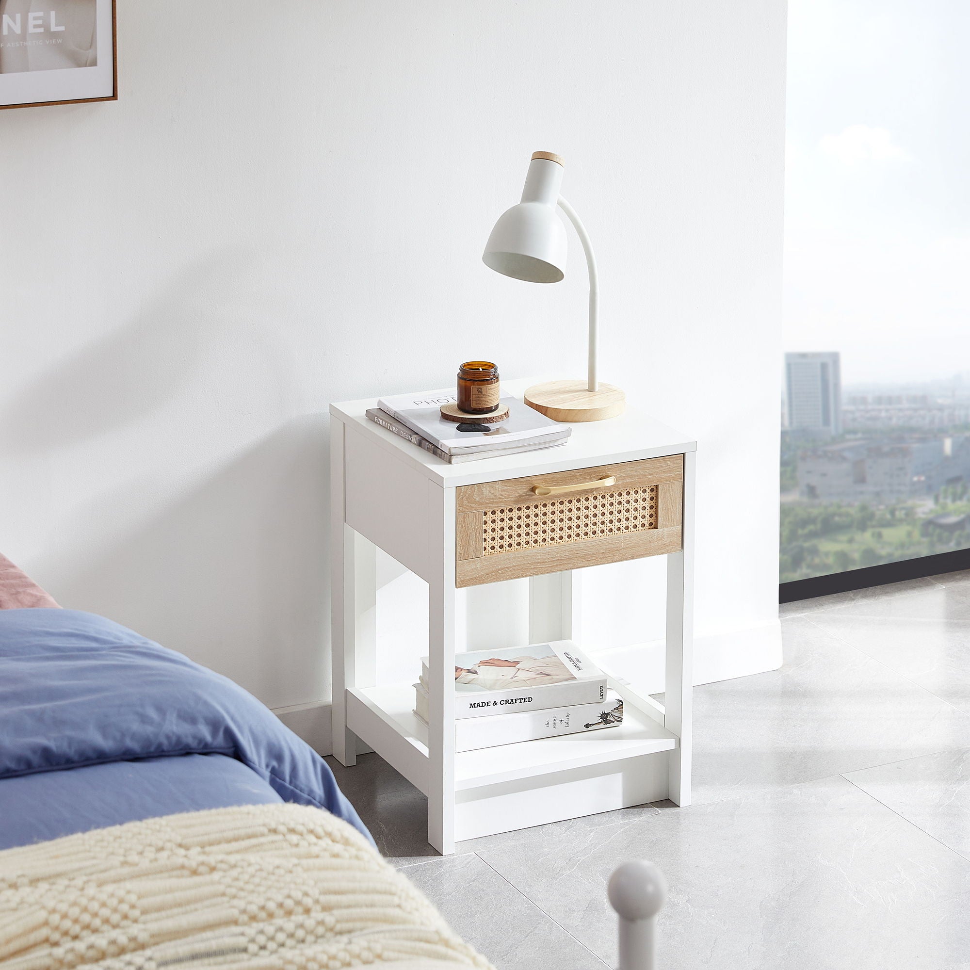 15.75" Rattan End Table With Drawer