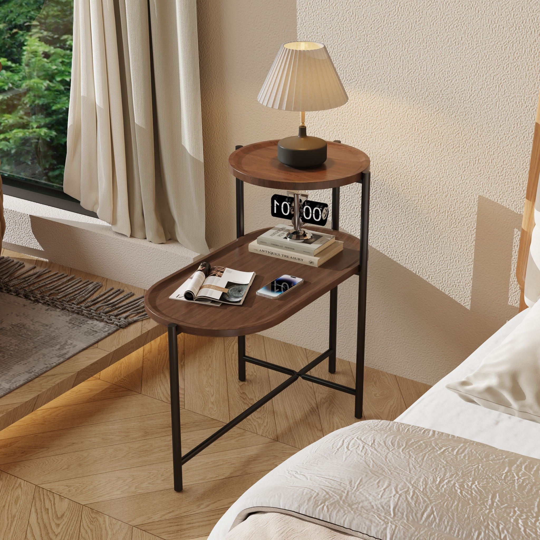 Round Coffee Table With Storage Tray 2 Tier