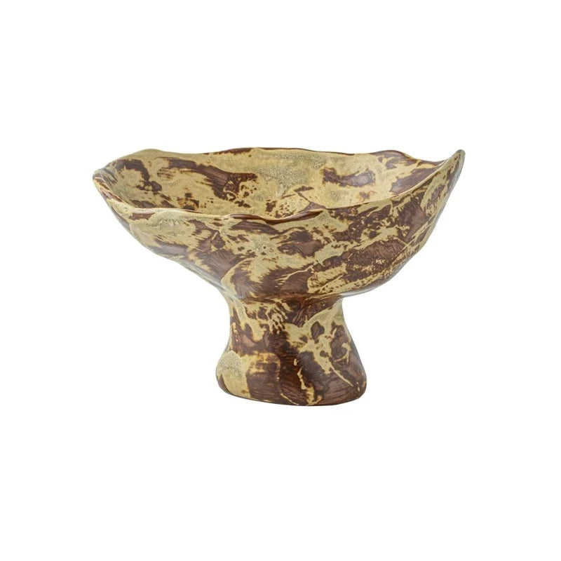 Vintage Wabi-Sabi Irregular Ceramic Pedestal Fruit Bowl