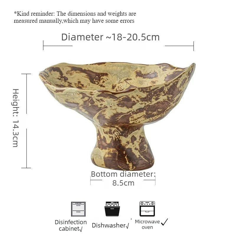 Vintage Wabi-Sabi Irregular Ceramic Pedestal Fruit Bowl