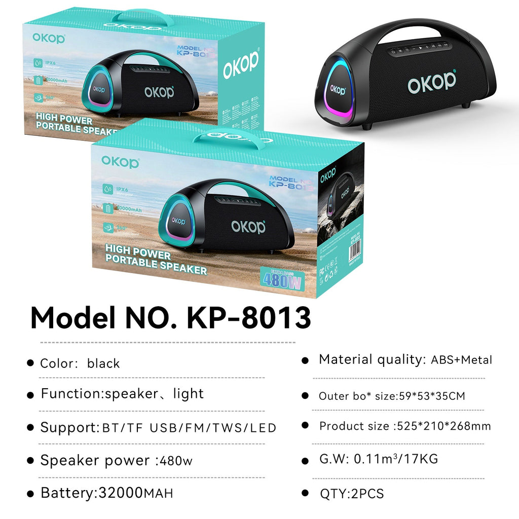 Portable Bluetooth Speaker With Handle Heavy Bass Subwoofer Ambient Lighting
