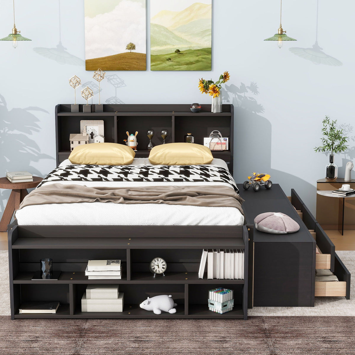 Bed With Bookcase Headboard, Under Bed Storage Drawers
