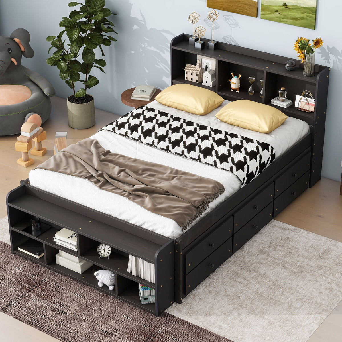 Bed With Bookcase Headboard, Under Bed Storage Drawers