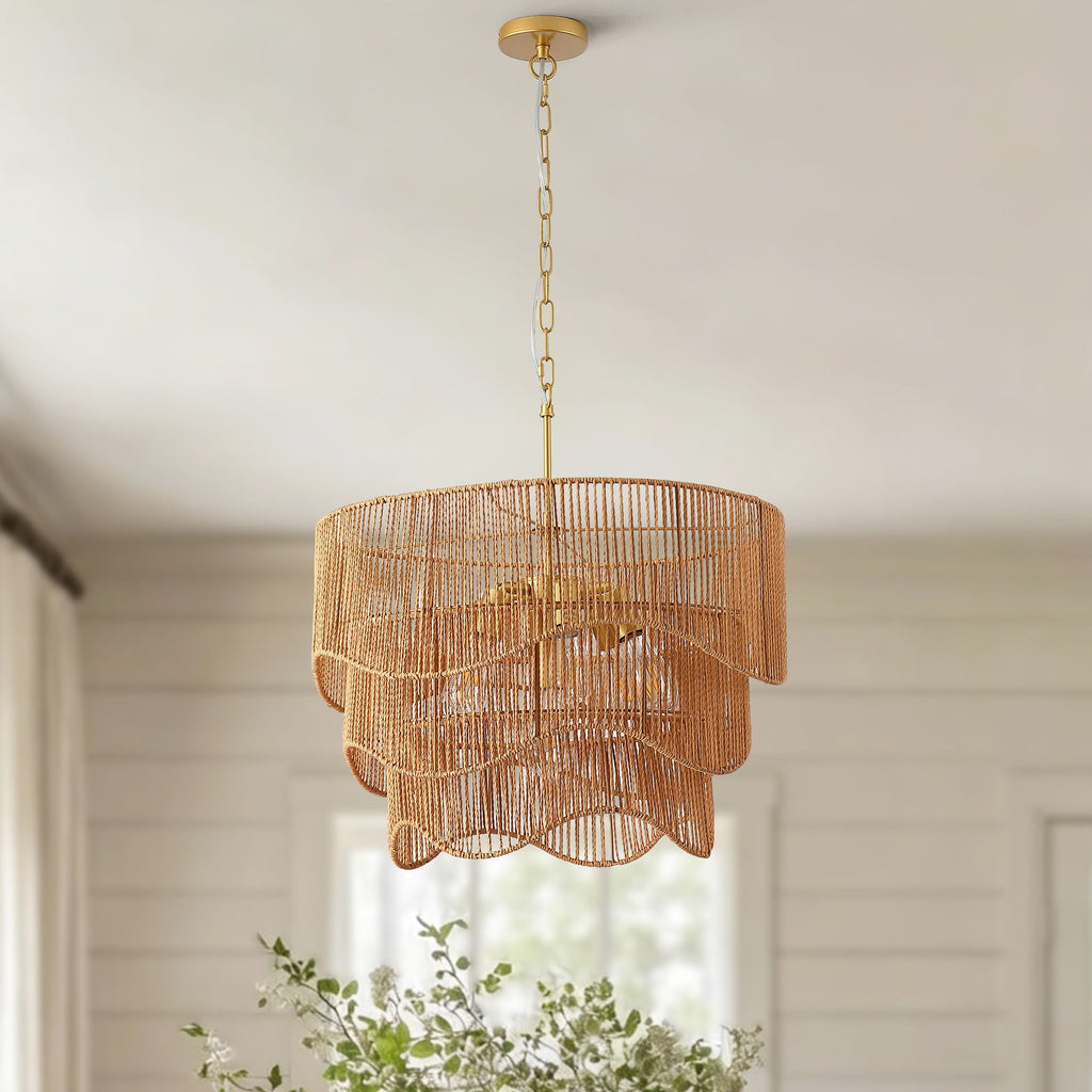 Chandelier With 7 Light E26 Base, Adjustable Height Wave Pendant Light