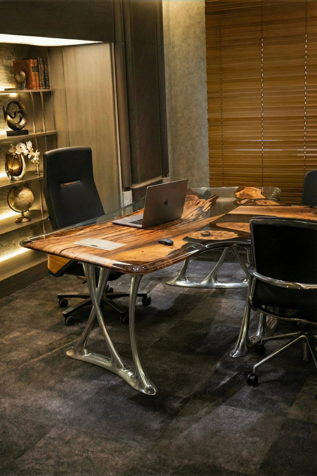 Luxury D-Shaped Walnut & Epoxy Executive Desk