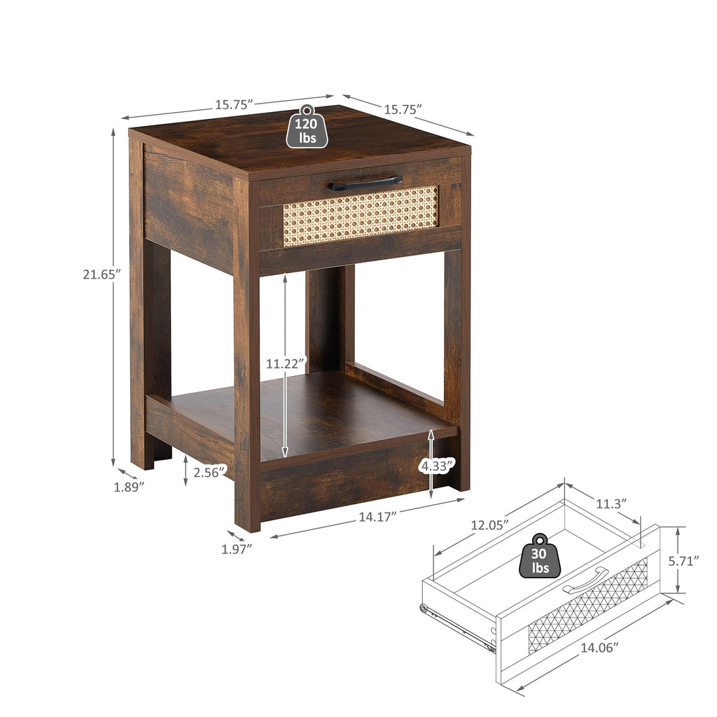 15.75" Rattan End Table With Drawer