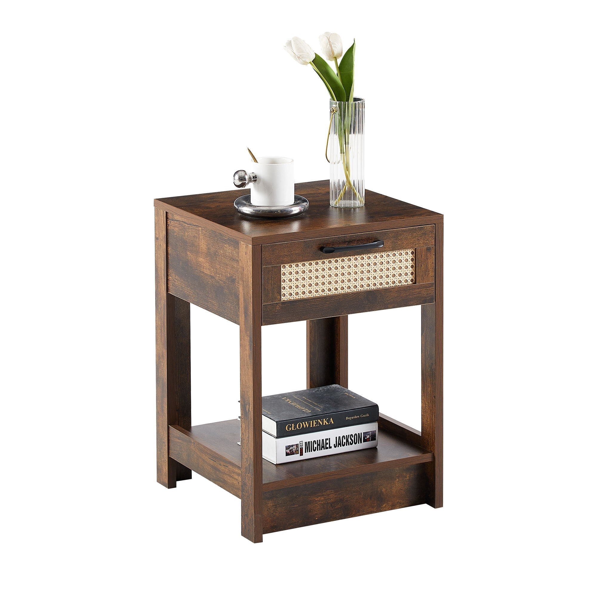 15.75" Rattan End Table With Drawer