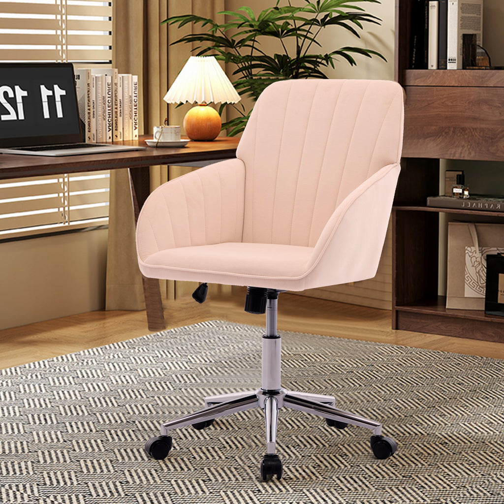 Khaki Velvet Office Chair Ergonomic Adjustable Swivel Desk