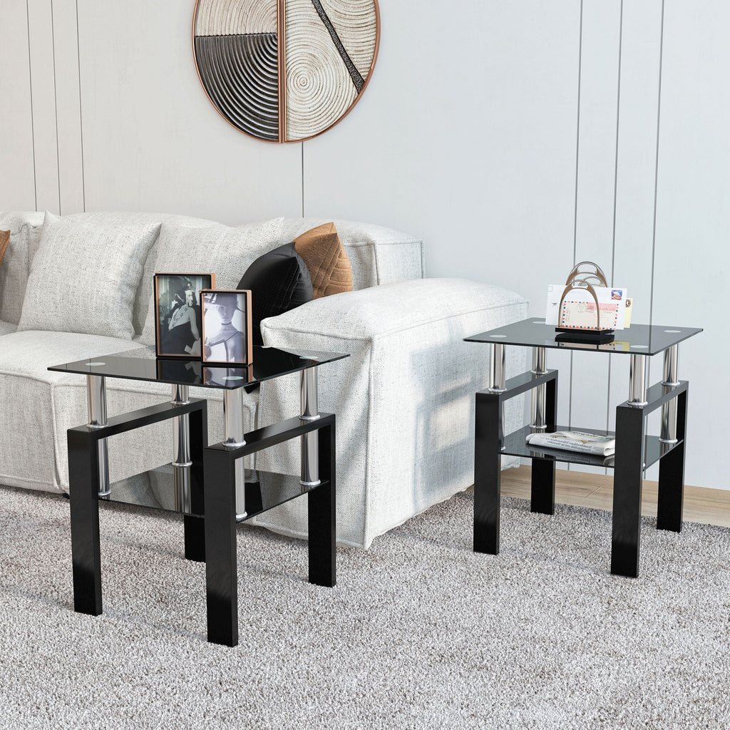 Modern Tempered Glass Tea Table,  (Set of 2) - Black