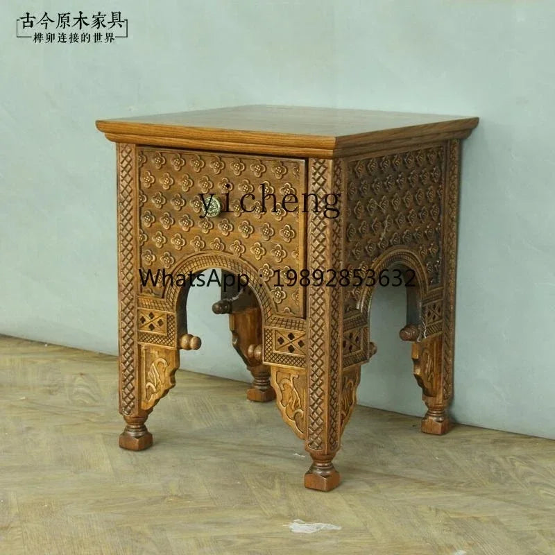 Asian Solid Wood Bedside Table – Organic Natural Log Side Table