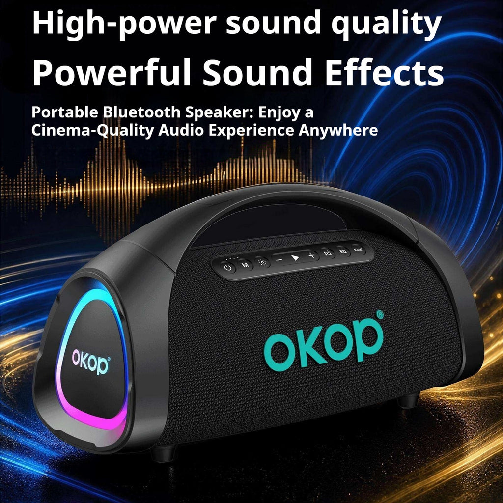 Portable Bluetooth Speaker With Handle Heavy Bass Subwoofer Ambient Lighting