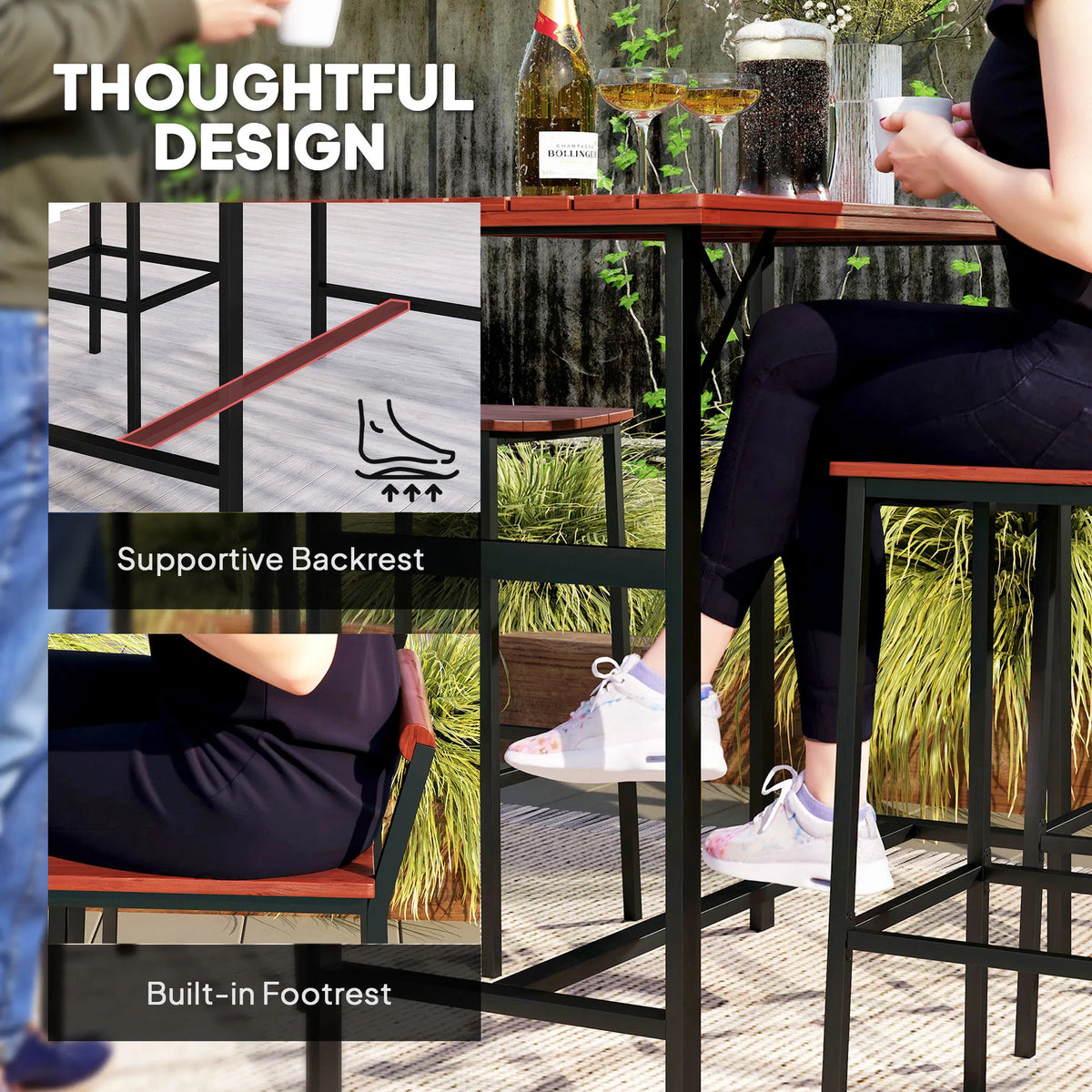 5 Piece Patio Bar Set with 47" Bar Height Table and 4 Bar Stools, for Backyard, Balcony, Porch, Pool, Lawn, Brown