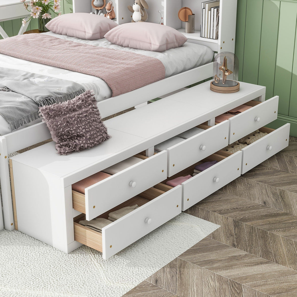 Bed With Bookcase Headboard, Under Bed Storage Drawers