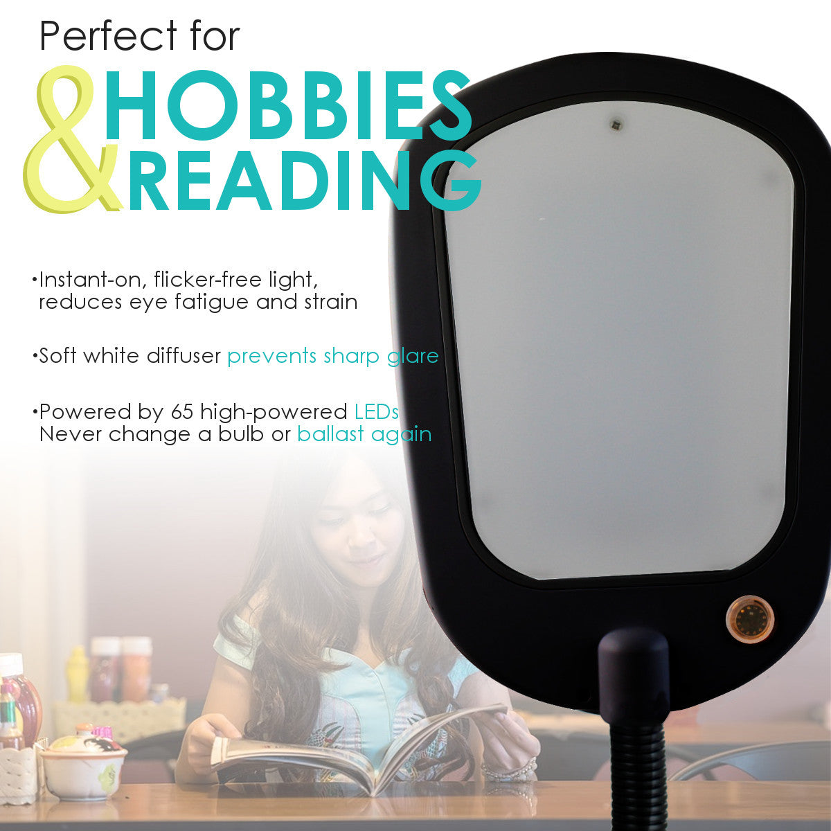 63"H Slim Design LED Bright Reader Natural Daylight Full Spectrum