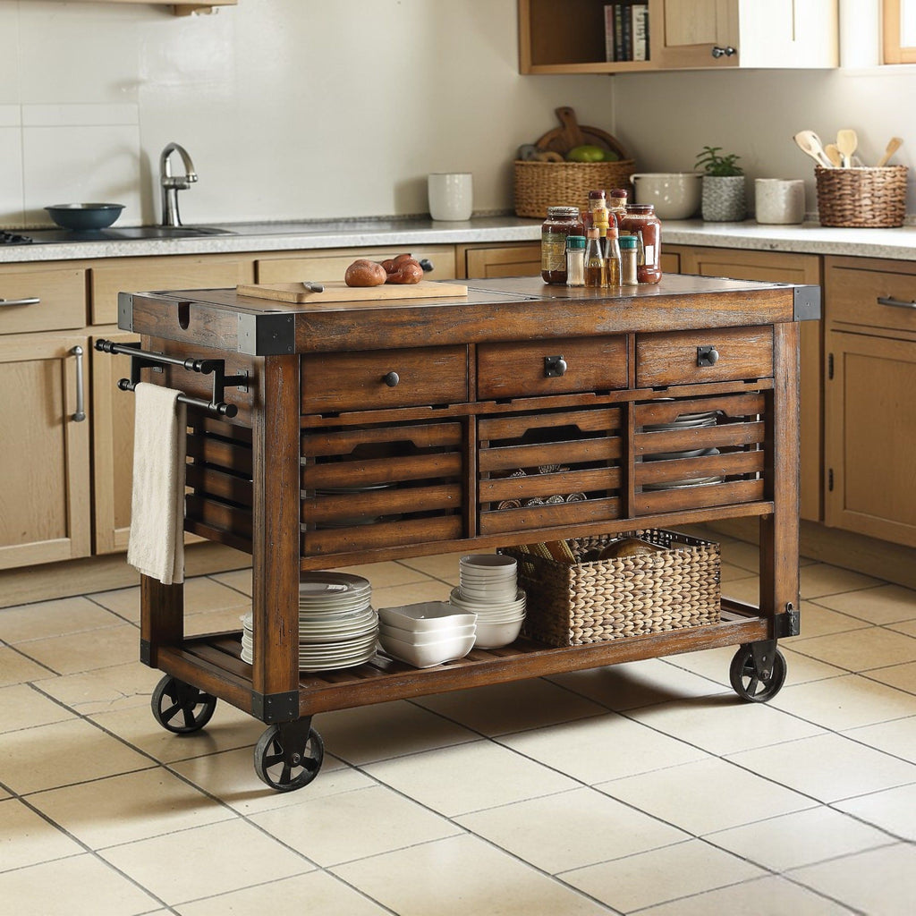 Distressed Chestnut Kitchen Cart