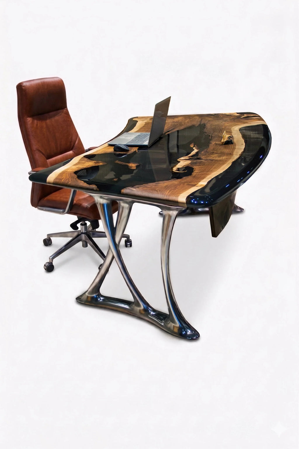 Luxury D-Shaped Walnut & Epoxy Executive Desk