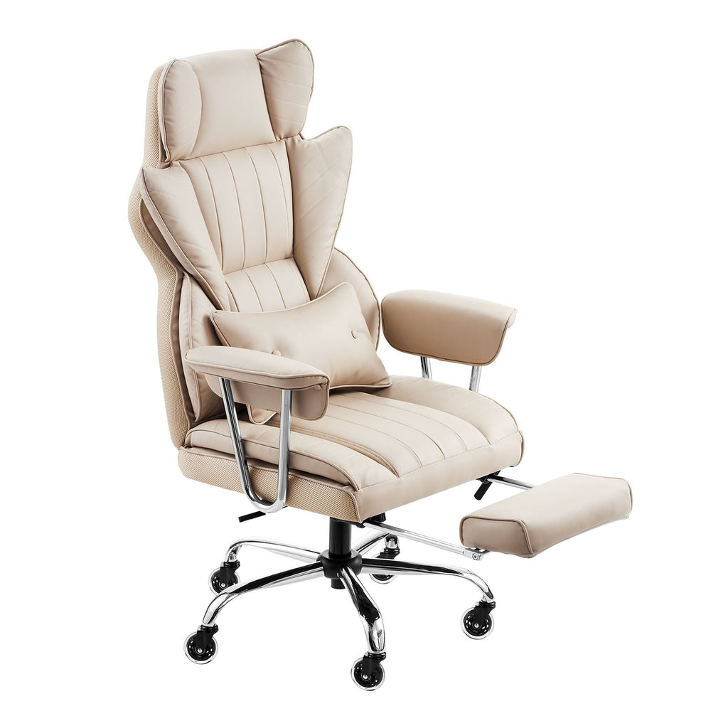 Brown PU Leather Executive Office Chair with Footrest, 400lb