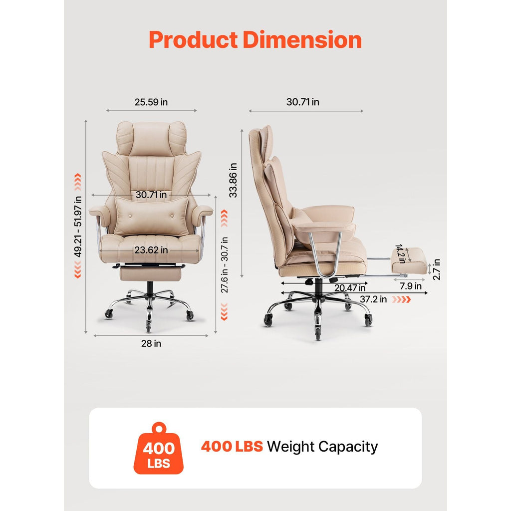 Brown PU Leather Executive Office Chair with Footrest, 400lb