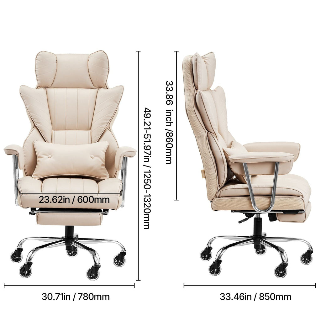 Brown PU Leather Executive Office Chair with Footrest, 400lb