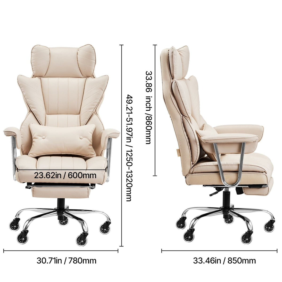 Brown PU Leather Executive Office Chair with Footrest, 400lb