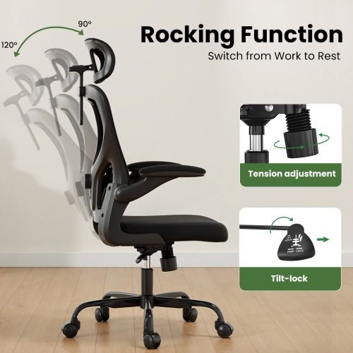 Ergonomic Office Chair High Back Computer Desk Chair with Headrest Armrests and Adjustable Lumbar Support Comfortable Swivel Task Chair for Home Office Study Room Black
